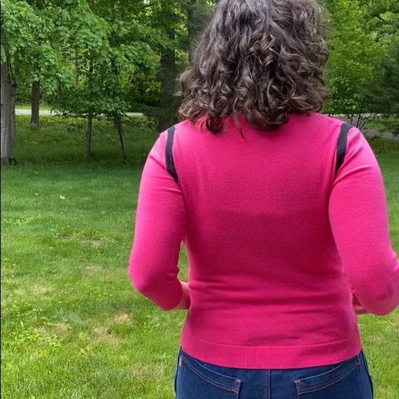 ❌SOLD❌ DO NOT BUY🚫Y2K Vintage Express Hot Pink Racing Zip Sweater w/ Black Trim - Picture 4 of 4